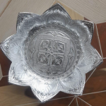 German Silver Coated Pooja Bowl, Prasad Bowl, Archanai Plate for Temple, Floral Embossed Design