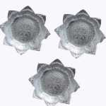 German Silver Coated Prasad Bowl, Lotus Shape, Arachanai Thali for Temple, Set of 3