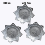 German Silver Coated Prasad Bowl, Lotus Shape, Arachanai Thali for Temple, Set of 3