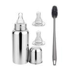 Stainless Steel Baby Feeding Bottle Set with Soft Silicone Nipple with 2 Nipples and Silicone Cleaning BrushBPA Free, Leak Proof Bottle for Newborns & Infants