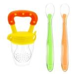 2 pcs Baby feeding spoons and fruit and food feeder (combo pack of 3, multicolour
