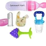 New-born Baby Feeding Essentials Kit | Fruit Feeder, Silicone Spoon, Finger Brush & Bib