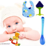 Baby Dining & Teething Set | Feeder, Spoon, Bib & Teether