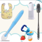 Baby Fruit Feeder, Finger Brush, Bib, Silicone Spoon & Bottle Cleaning Brush Combo Set