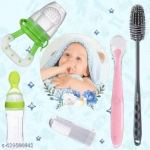 Baby Fruit Feeder, Finger Brush, Bib, Silicone Spoon & Bottle Cleaning Brush Combo Set