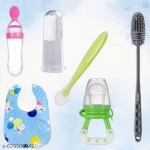 Baby Fruit Feeder, Finger Brush, Bib, Silicone Spoon & Bottle Cleaning Brush Combo Set