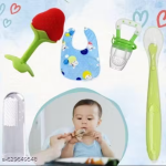 Baby Feeding & Care Combo | Bib, Finger Brush, Fruit Feeder, Teether & Spoon