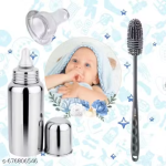 Baby Stainless Steel Bottle Set with Bottle Brush and Soft Nipple – Feeding Accessory Kit