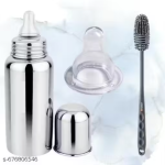 Baby Stainless Steel Bottle Set with Bottle Brush and Soft Nipple – Feeding Accessory Kit