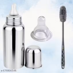 Baby Stainless Steel Bottle Set with Bottle Brush and Soft Nipple – Feeding Accessory Kit