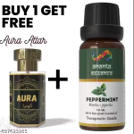 Peppermint Essential Oil for Aromatherapy & Home Fragrance with Free Aura Attar | Essential Oil for Diffuser & Soap Making | Peppermint Aroma Oil | 10 ml