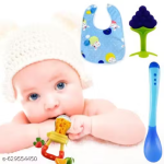 Baby Feeding & Teething Essentials | Feeder + Teether + Spoon + Bib