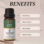 Buy 1 Get 1 Free Lemongrass Essential Oil for Aromatherapy & Home Fragrance | Essential Oil for Diffuser & Soap Making | Lemongrass Fragrance Oil | Lemongrass Aroma Oil | 10 ml