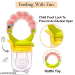 Pack of 2 Baby Rattle Nibbler – Silicone Fruit Feeder with Rattle Handle