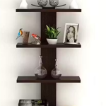 Wooden Wall Mounted Shelf with Single Stand (4 Shelves)