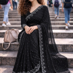 Elegant Black Embroidered Party Wear Saree