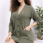 Olive Green Longline Cardigan Sweater