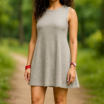Women's Casual A-Line Mini Dress, Grey Sleeveless Summer Style, Flared Skater Design with Round Neck