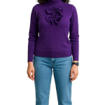 Women’s Turtleneck Sweater – Purple Long Sleeve Knit Top with Ruffle Detail
