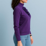 Women’s Turtleneck Sweater – Purple Long Sleeve Knit Top with Ruffle Detail