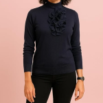 Women’s Turtleneck Sweater – Purple Long Sleeve Knit Top with Ruffle Detail