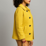 Women's Double-Breasted Wool Peacoat in Yellow, Classic Winter Outerwear with Black Buttons, Fashion Statement Coat
