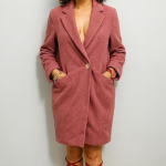 Elegant Women's Oversized Wool Blend Blazer Coat, Rose Pink, Long Sleeve, Single Gold Button, Formal Business Wear only s Size