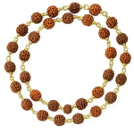 Rudraksha Mala Necklace | Natural Brown Beads with Gold-Tone Chain Links for Meditation