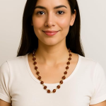 Rudraksha Mala Necklace | Natural Brown Beads with Gold-Tone Chain Links for Meditation