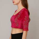 Velvet Crop Top Blouse – Gold Studded Design with Ruffle Sleeves | Readymade Ethnic Blouse for Saree, Lehenga & Festive Occasions