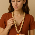 Baijanti Mala Prayer Beads, 108 Beads with Orange Tassel, Traditional Meditation and Pooja Necklace