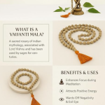 Baijanti Mala Prayer Beads, 108 Beads with Orange Tassel, Traditional Meditation and Pooja Necklace