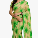 Elegant Floral Print Organza Saree, Green and Beige, Traditional Indian Wear, Casual Party Style silk saree
