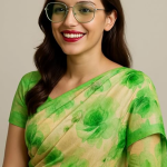 Elegant Floral Print Organza Saree, Green and Beige, Traditional Indian Wear, Casual Party Style silk saree