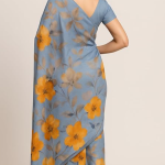 Elegant Floral Print Saree, Light Blue with Orange Flowers, ट्रेडिशनल silk saree Drape, Casual Wear