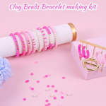 Luxenor Bracelet Making Kit Pink with Beads, Pearls, Charms, Scissors and Elastic String for Jewelry Crafts,Pink Clay Beads Bracelet Making Kit,3500Pcs Polymer Clay Beads