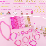 Luxenor Bracelet Making Kit Pink with Beads, Pearls, Charms, Scissors and Elastic String for Jewelry Crafts,Pink Clay Beads Bracelet Making Kit,3500Pcs Polymer Clay Beads