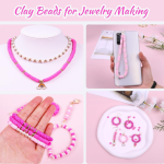 Luxenor Bracelet Making Kit Pink with Beads, Pearls, Charms, Scissors and Elastic String for Jewelry Crafts,Pink Clay Beads Bracelet Making Kit,3500Pcs Polymer Clay Beads