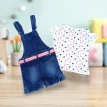 Blue & Pink Kids Denim Dungaree With White Heart Printed Top