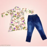 Bublee Dublee Trendy Girls 3-Piece Western Set of Top, Denim Jeans & Jacket