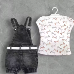 Bublee Dublee Kids Black Denim Dungree with Hosiery Printed Top Half Sleeves Adjustable Straps & Button Closures