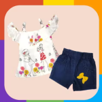 Bublee Dublee Stylish Girls Outfit Multicolour Ruffle Sleeve Top with Blue Denim Jeans