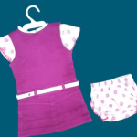 Bublee Dublee Frock Style Denim Dungaree with Hosiery Printed Top And Panty