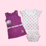 Bublee Dublee Frock Style Denim Dungaree with Hosiery Printed Top And Panty