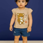 Bublee Dublee Kid Girls Top & Shorts Set – Stylish Round Neck Printed Design