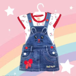 Bublee Dublee Kids Red And Pink Dungarees With Half Sleeves Top