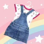 Bublee Dublee Kids Red And Pink Dungarees With Half Sleeves Top