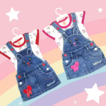 Bublee Dublee Kids Red And Pink Dungarees With Half Sleeves Top
