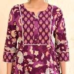 💜 Women Cotton Floral Printed Anarkali Kurta with Palazzo Set – Purple