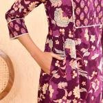 💜 Women Cotton Floral Printed Anarkali Kurta with Palazzo Set – Purple
